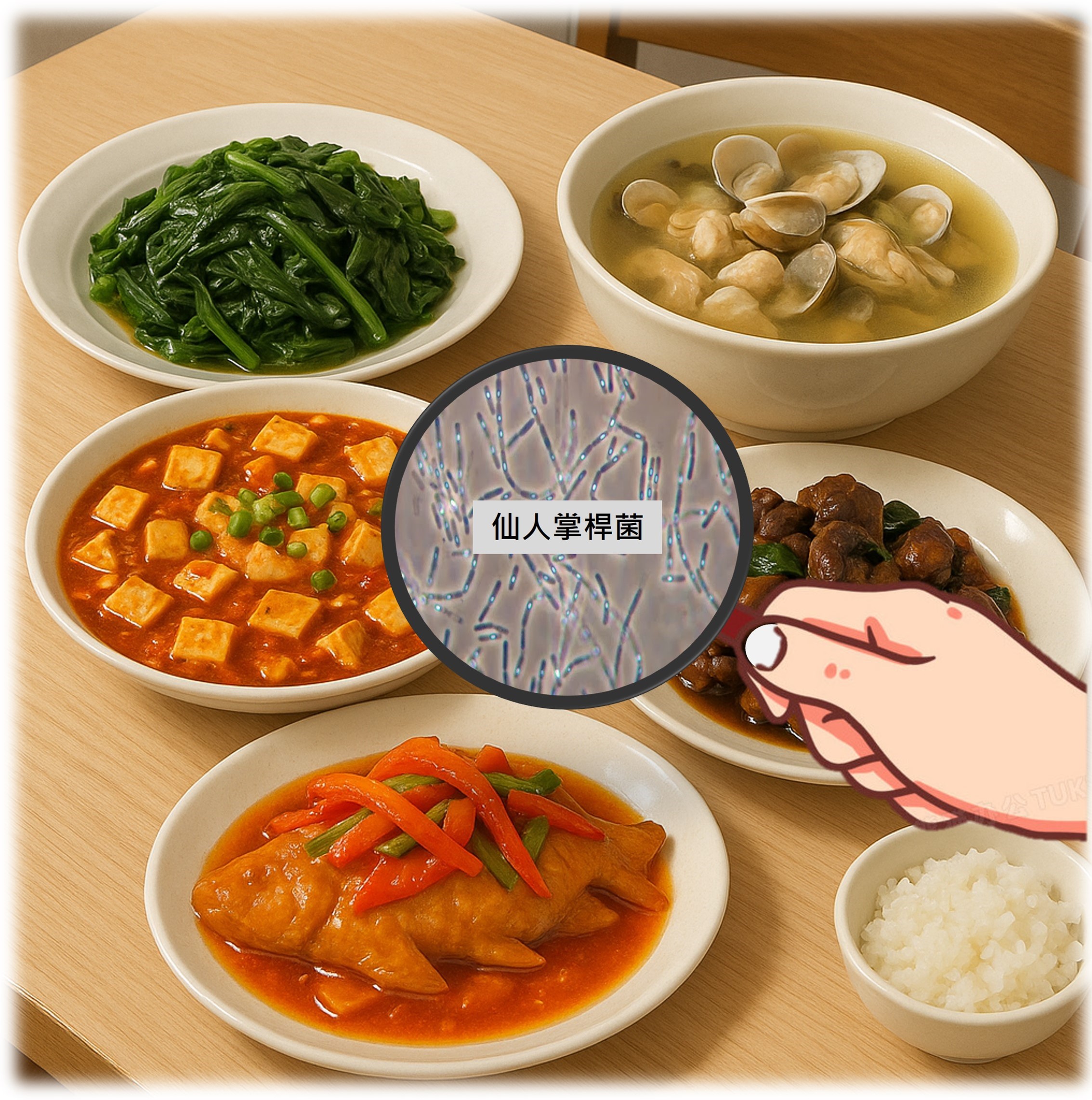 梅雨季節氣候悶熱潮濕,細菌容易孳生,特別是仙人掌桿菌(Bacillus cereus),易經由灰塵及昆蟲傳播污染食品,食品中帶菌率可達20~70%,造成食品中毒的主要原因是冷藏不足或保存不當,菌體大量繁殖產生毒素,再加上食用前未徹底加熱殺菌。 仙人掌桿菌引起的食物中毒依症狀可分為兩種類型:嘔吐型與腹瀉型。嘔吐型通常與米飯、麵條等澱粉類食品有關,症狀包括噁心、嘔吐,潛伏期約0.5至6小時;腹瀉型則與肉類、濃湯、醬汁等食品相關,症狀包括腹痛、水瀉,潛伏期約6至15小時。 彰化縣衛生局提醒您,烹調後的食品應盡快食用,若無法立即食用,應保溫在60℃以上,或冷藏在5℃以下,超過兩天以上需冷凍保存。並遵守食品安全五大原則「勤洗手、生熟食分開、注意保存溫度、要充分加熱、保持環境衛生」,就能有效預防仙人掌桿菌食品中毒。