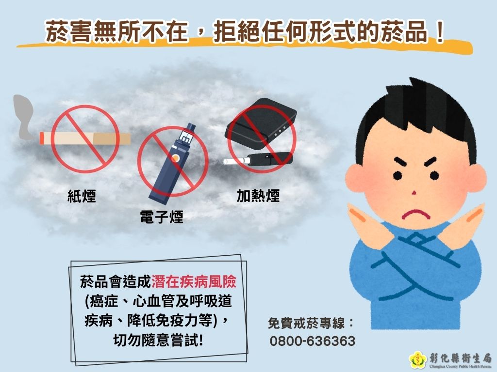 菸害無所不在,拒絕任何形式的菸品!
