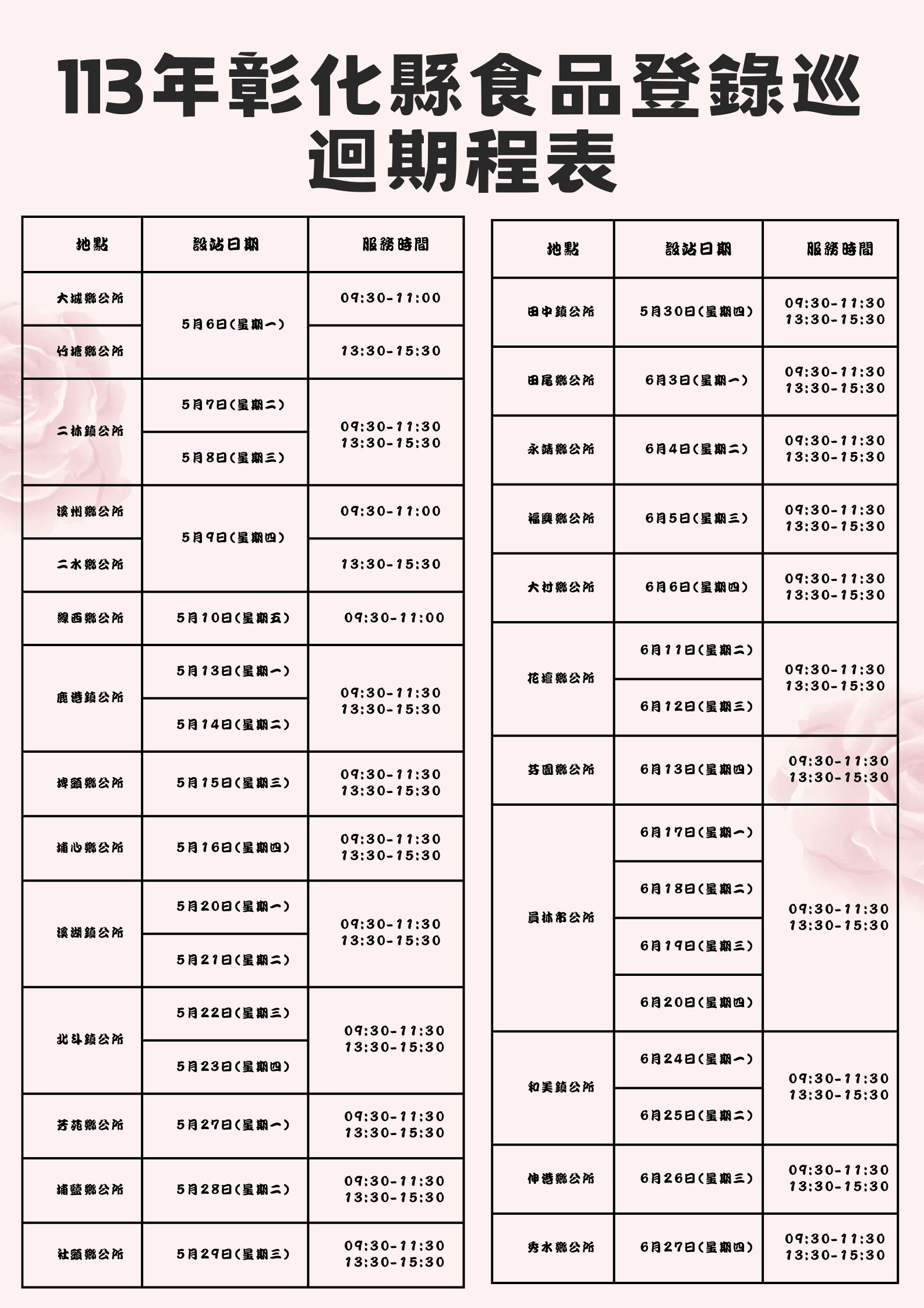 食品登錄巡迴期程
