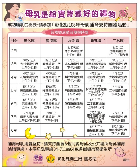 108年母乳支持團體辦理時間