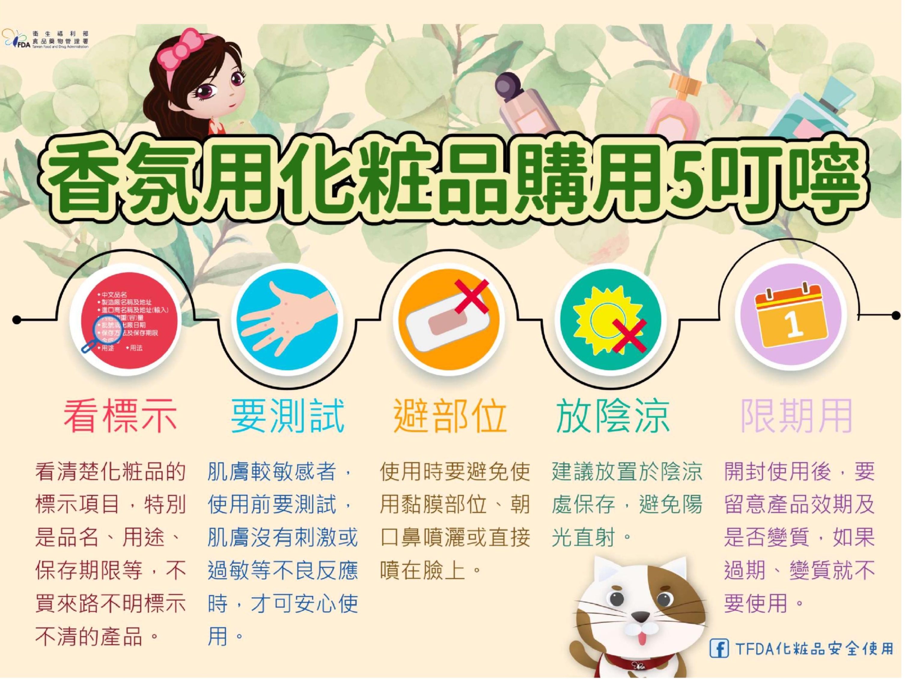 香氛用化粧品購用5叮嚀─看標示、要測試、避部位、放陰涼、限期用