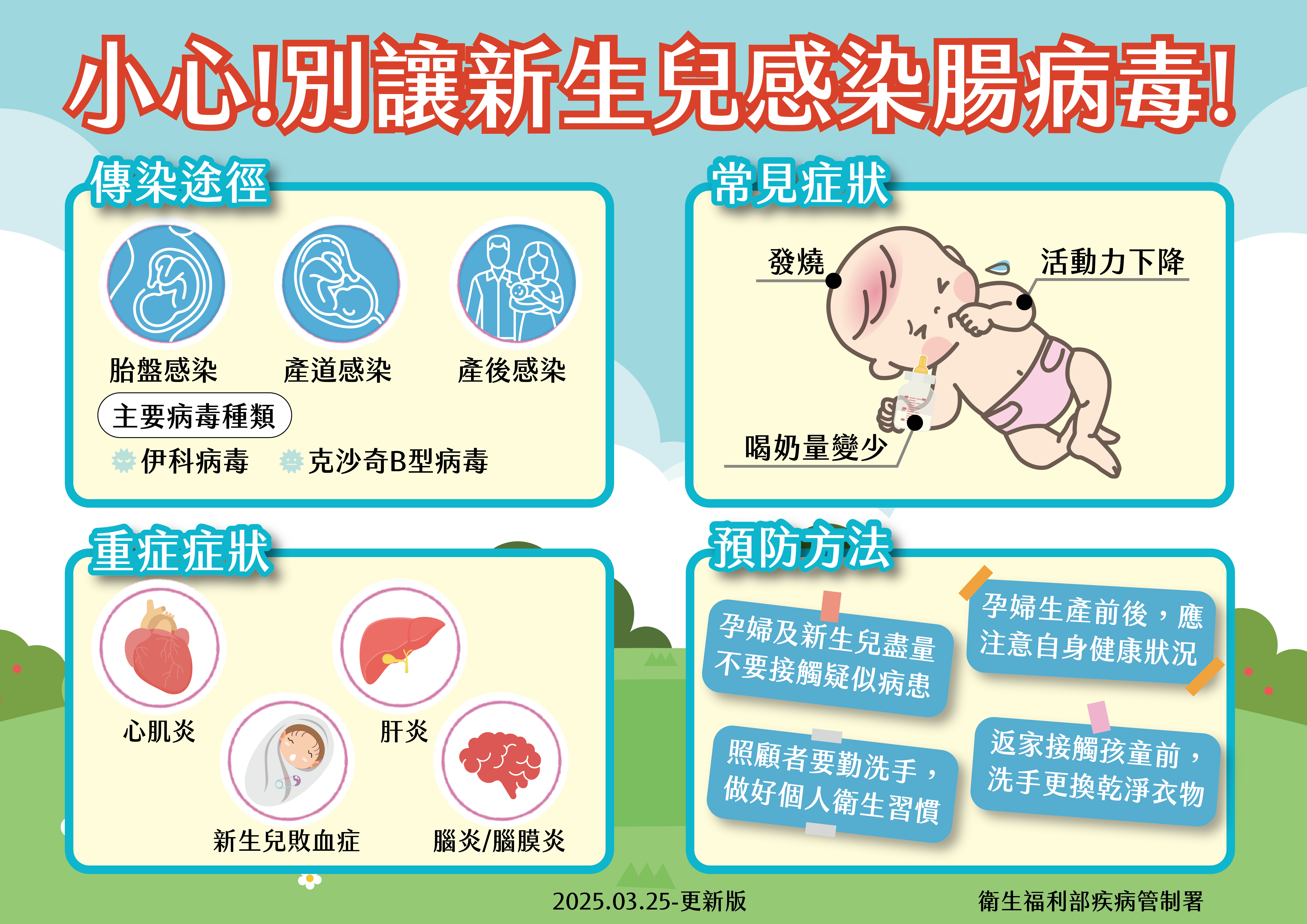 國內出現今年第２例新生兒腸病毒感染併發重症死亡個案，請準媽媽及照顧者加強個人衛生並留意嬰幼兒健康，醫療院所、產後護理機構等應落實感染管制措施-圖片1