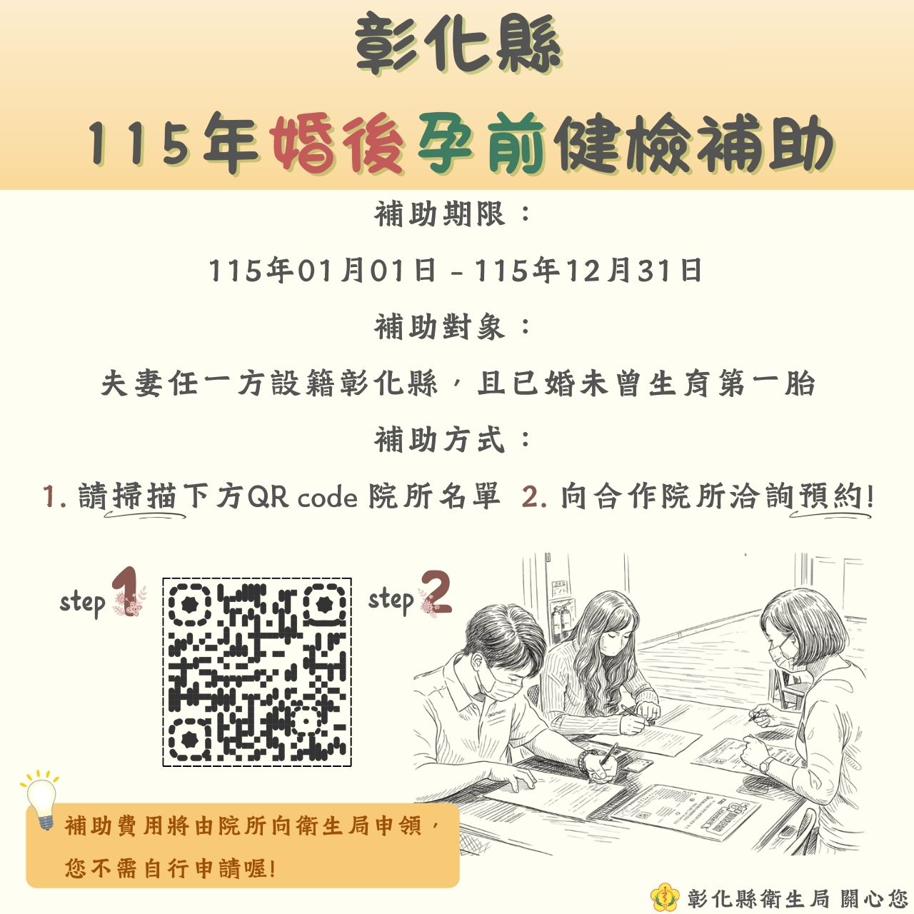 ✨ 彰化縣婚後孕前健檢補助 ✨