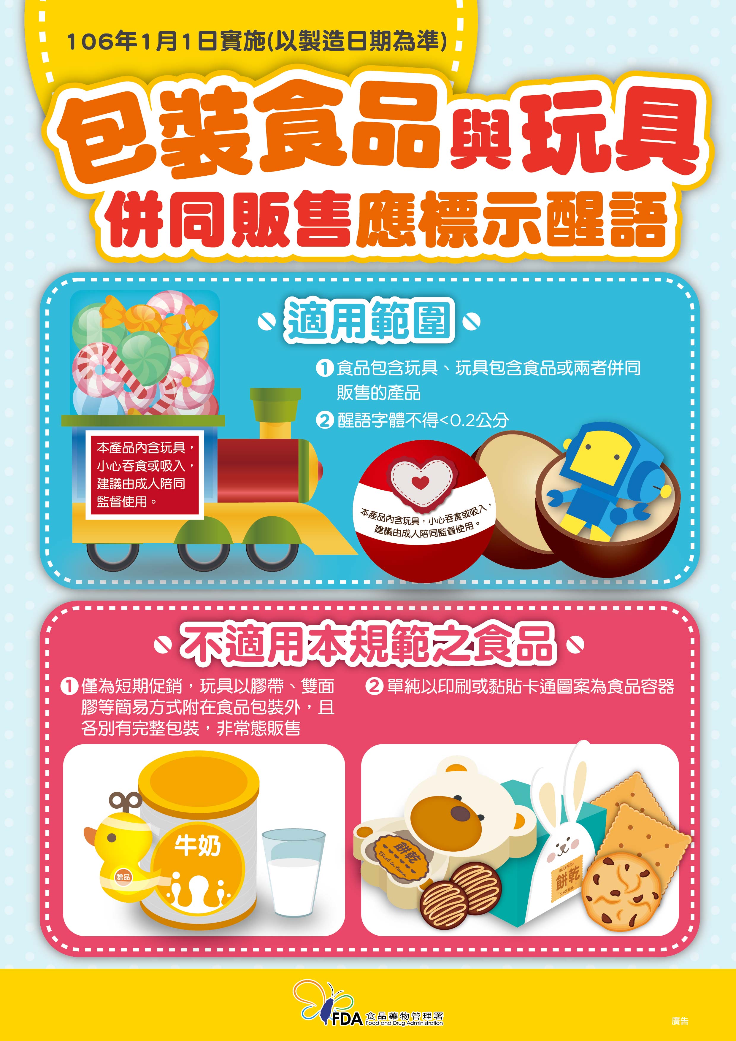 包裝食品與玩具併同販售標示