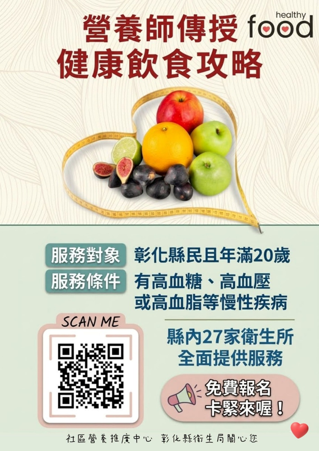 營養師傳授健康飲食攻略!彰化27家衛生所提供免費營養諮詢-圖片1
