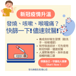 新冠疫情升溫，快篩一下!儘速就醫!