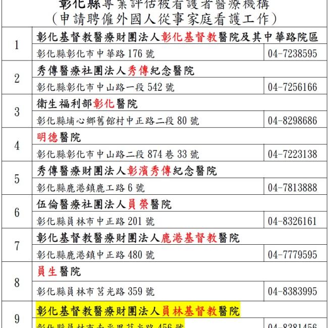 新增員林基督教醫院成為開立巴氏量表專業評估醫療機構