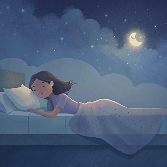 A girl in the bed having a good dream. A girl in the bed having a good dream.
