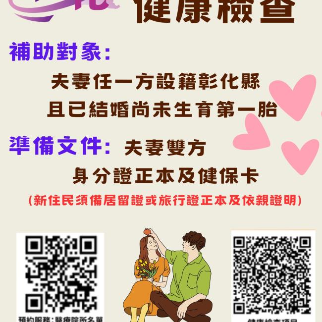婚後孕前健康檢查補助 好康報你知!