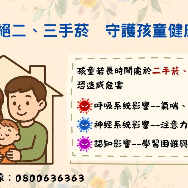 家中拒絕二、三手菸 守護孩童健康每一天