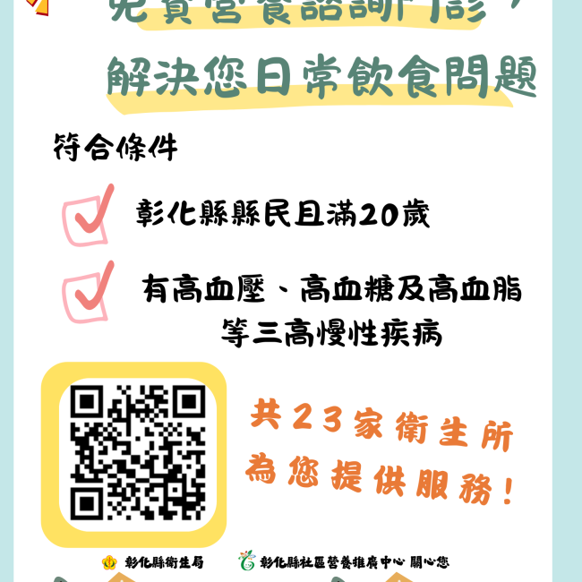 彰化縣免費營養諮詢門診，為您解決日常飲食問題