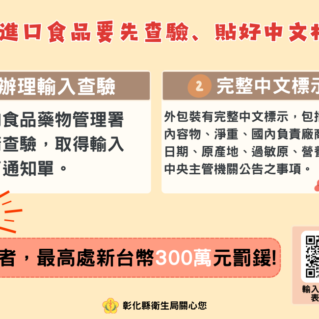 進口食品販售前須先查驗並貼中文標示