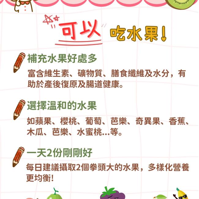 這是一張宣導坐月子吃水果的衛教海報
