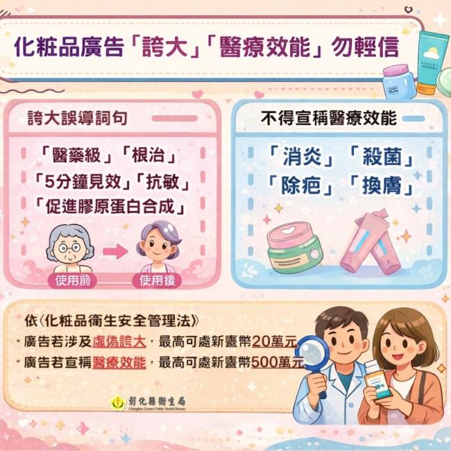 化粧品廣告「誇大」、「醫療效能」宣傳 不可輕信