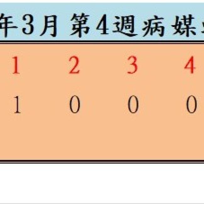 衛生局公布115年3月份第4週病媒蚊密度調查結果