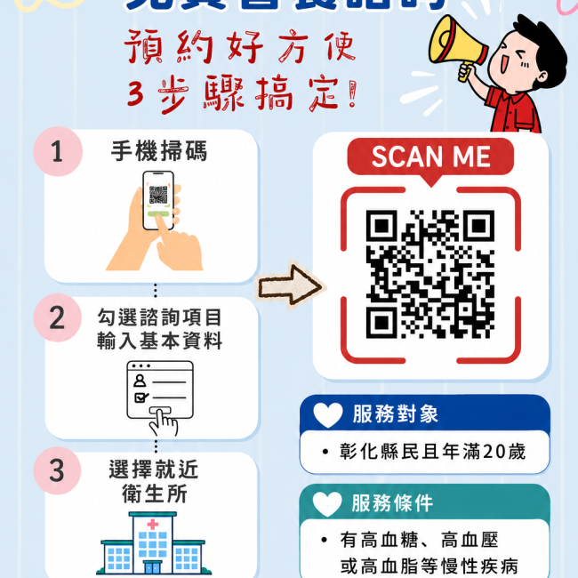 這是一張宣導彰化縣免費營養諮詢服務的海報