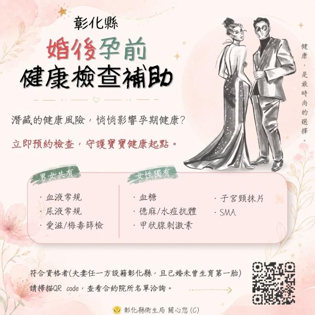 彰化縣 婚後孕前健康檢查補助
