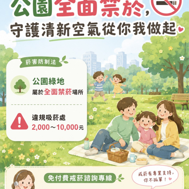 公園全面禁菸，守護清新空氣從你我做起