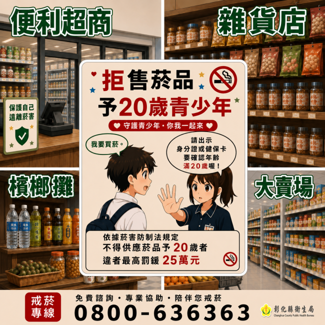 拒售菸品予20歲青少年