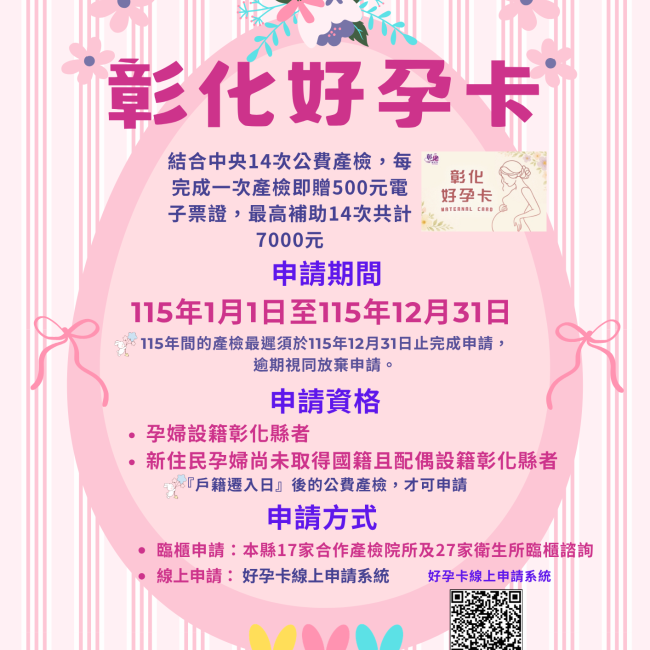  彰化好孕卡｜定期產檢，好孕相伴
