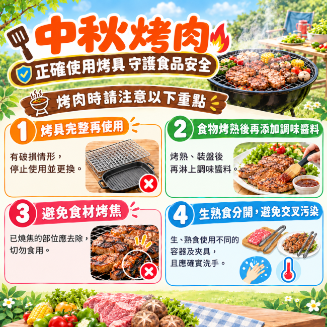 中秋烤肉正確使用烤具守護食品安全