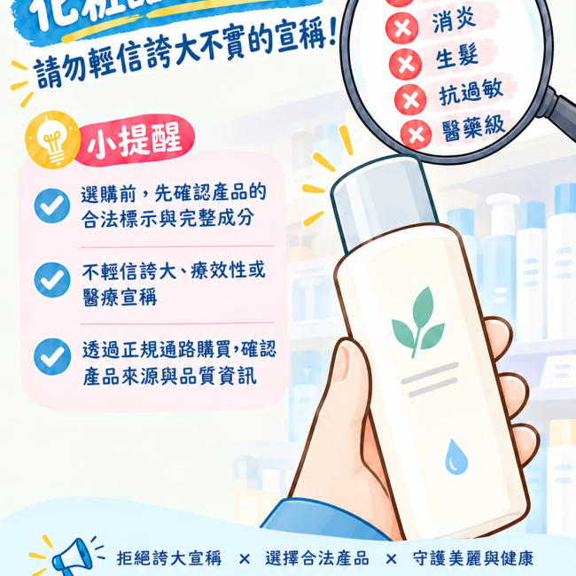 化粧品不是藥品，請勿輕信誇大不實的宣稱！